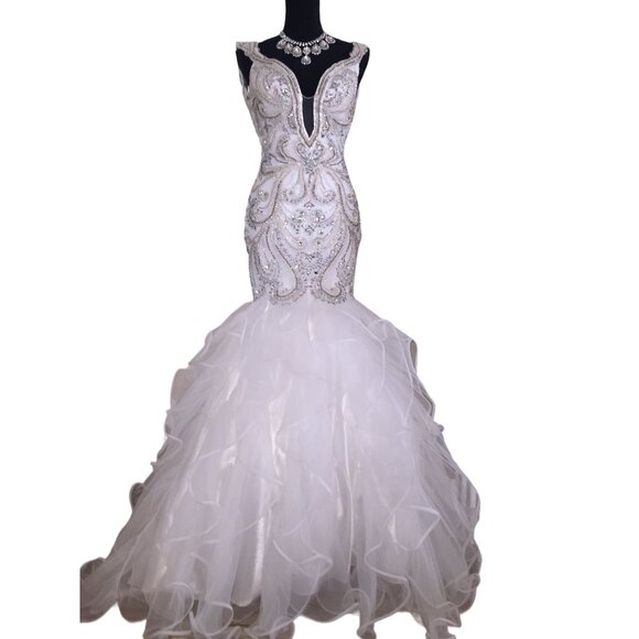 Luxury Designer Couture Wedding Evening Runway Prom Pageant Glamorous Gown Dress - Picture 2 of 16